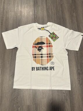 Bape White Plaid Ape Head Short Sleeve Tee